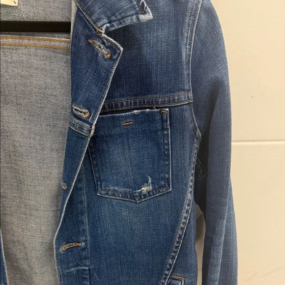 L'AGENCE Blue Raw Cut Denim Jacket - Picture 4 of 8